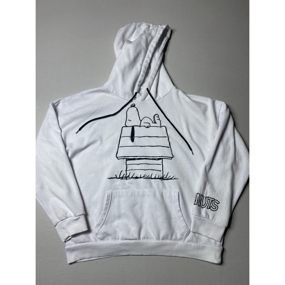 Peanuts Snoopy Doghouse Embroidered Hoodie Womens M White Oversized